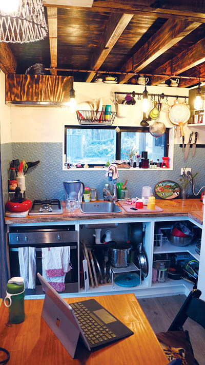 Kitchen in a tiny house with kids