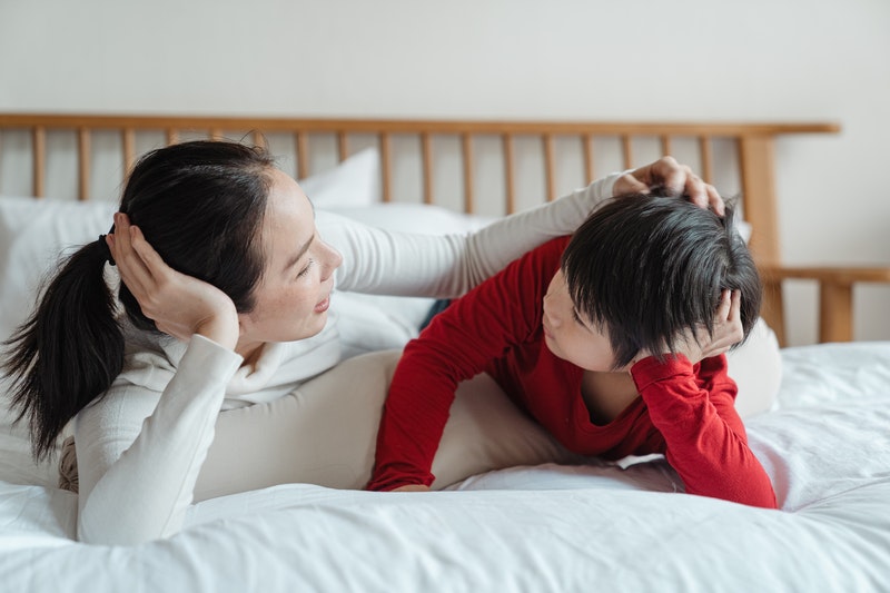 Mum talking to son