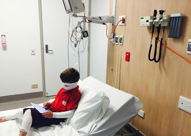 Ryder in hospital undergoing eczema treatment.