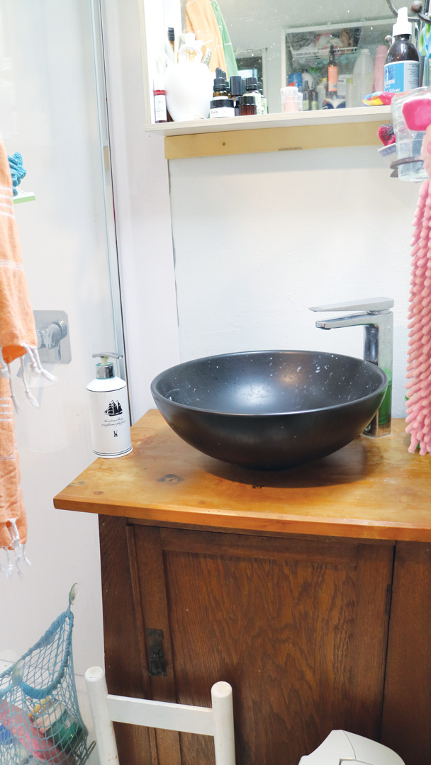 Tiny house bathroom and vanity.