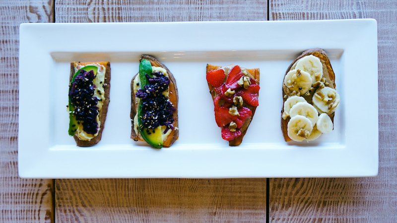 Sweet potato toast with toppings - breakfast ideas for kids